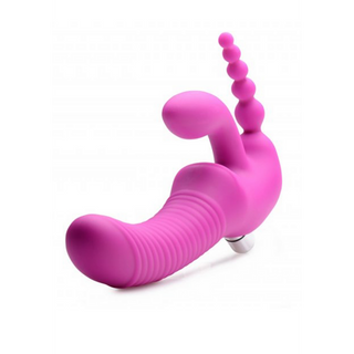 Trippel Vibrerande Silikon Dildo – Texturerad, Lös-På