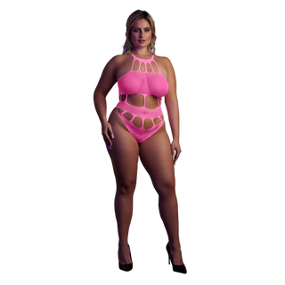 Neonrosa Body Grekisk Halsringning - Plus Size
