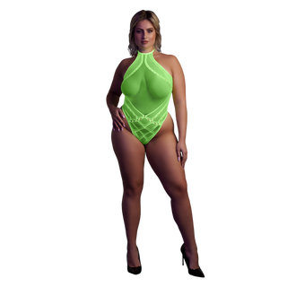 Neongrön Plus Size Halterneck Body UV-aktiv