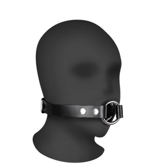 Svart Munstoppare med Stålringar - Deep Throat Gag: Svart Munstoppare PU Läder med Stålringar