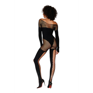 Sömlös Fisknäts Bodystocking Teddy Svart - En Storlek