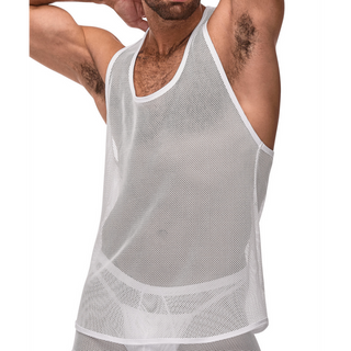 Vit Tank Top - L/XL - Stretch Nät Racerback