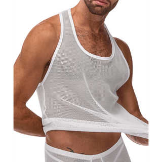 Vit Tank Top - L/XL - Stretch Nät Racerback