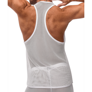 Vit Tanktop S/M - Stretch Nät Racerback