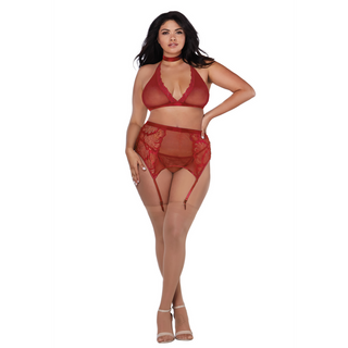 Fisknät & Spets Underklädesset, Plus Size, Fyrdelat