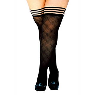Svarta Stay-Up Tights Diamantmönster - Höga Lår