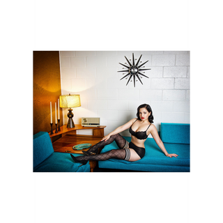 Svarta Stay-Up Tights Diamantmönster - Höga Lår