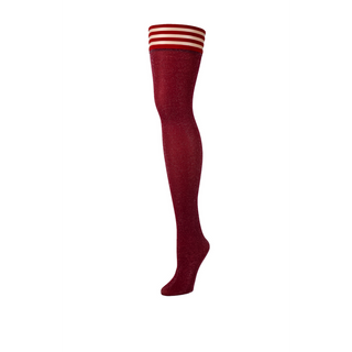 Lårhöga Röda Stay-Ups Halkfri Kant, Shimmer Cranberry