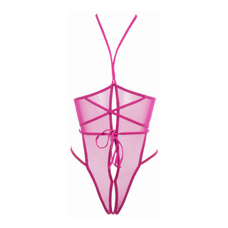 Hot Pink Mesh Teddy med Öppen Kupa - L/XL