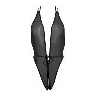Svart Teddy Halter L/XL - Djup V-ringning, Öppen Rygg