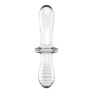 Dubbel Glasdildo - Transparent, Slät & Ribbad