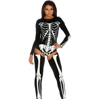 Skelett Kostym M/L - Halloween Kroppsdräkt med Benvärmare