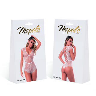 Elegant Spets Bodysuit med Snörning - Vit, S/M