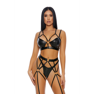Leopard Lingerieset Svart XL, 3-delars Set, Underkläder
