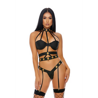 Sexig Lingerie Set Halterneck & Trosor med Höfthållare - XL