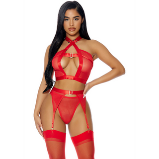 Nät Lingerie Set, Gulddetaljer, 3 Delar, Storlek M
