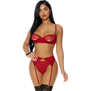 Spets Lingerieset: Bygel-BH, Öppna Kupor & Trosor