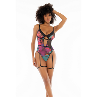 Svart Blommig Bodysuit Justerbara Band L/XL