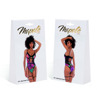 Svart Blommig Bodysuit Justerbara Band L/XL