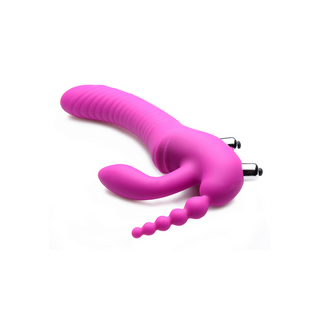 Trippel Vibrerande Silikon Dildo – Texturerad, Lös-På