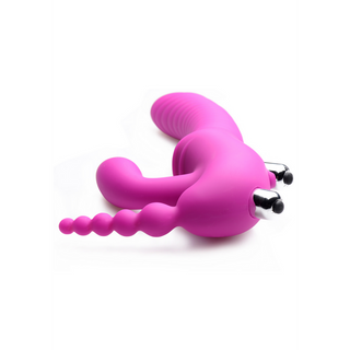 Trippel Vibrerande Silikon Dildo – Texturerad, Lös-På