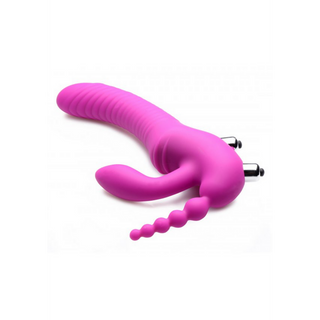 Trippel Vibrerande Silikon Dildo – Texturerad, Lös-På