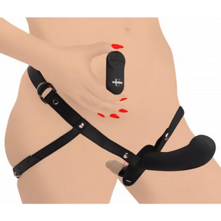 Svart Vibrerande Dubbel Dildo Sele Fjärrkontroll, 4 Hastigheter