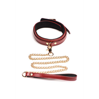 Vinrött Bondageset: Bojor, Halsband & Koppel i Läderlook