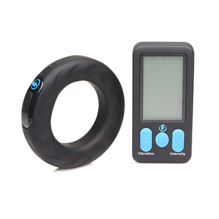 Vibrerande E-Stim Cockring, Fjärrkontroll, Silikon, Svart/Blå