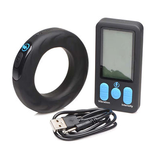 Vibrerande E-Stim Cockring, Fjärrkontroll, Silikon, Svart/Blå