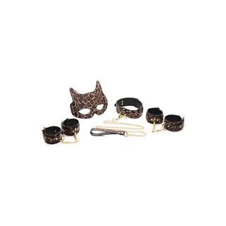 Brunt Justerbart Bondage Set Leopardmönster 7 Delar