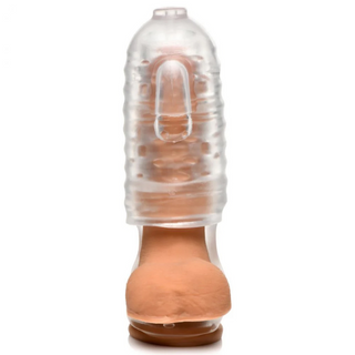 TPE Masturbator, Ribbad, Med Bollrem, Genomskinlig