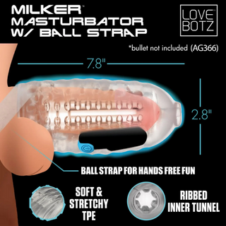 TPE Masturbator, Ribbad, Med Bollrem, Genomskinlig