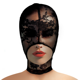 Spets Bondagemask Öppen Mun - Genomskinlig Svart Mask