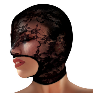 Spets Bondagemask Öppen Mun - Genomskinlig Svart Mask