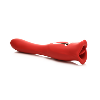 Röd Dubbel Vibrator, Kyssmun & Vibrerande Skaft
