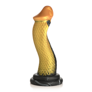 S-formad Dildo Silikon, Sugkopp, Guld & Svart