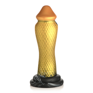 S-formad Dildo Silikon, Sugkopp, Guld & Svart