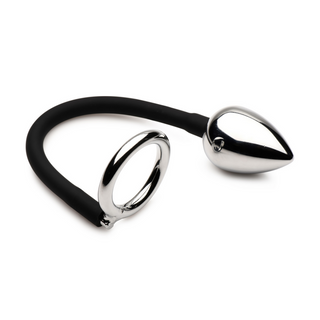 Kukring Pungring Analplugg - Dubbel Stimulering, Svart Metall