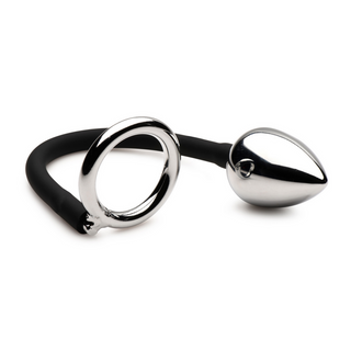 Kukring Pungring Analplugg - Dubbel Stimulering, Svart Metall