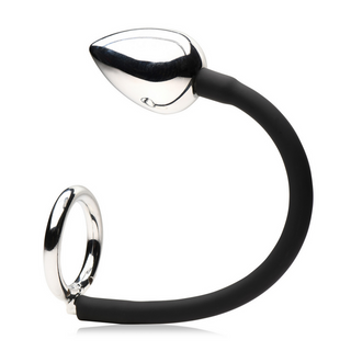 Kukring Pungring Analplugg - Dubbel Stimulering, Svart Metall
