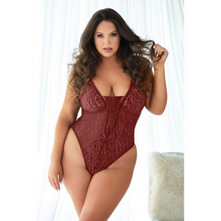 Leopard Spetsbody Ruby med Snörning - Storlek 2X/3X