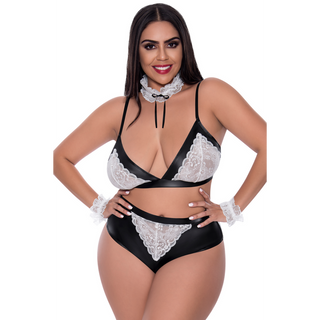 Svart Spets Set: Bralette, Trosa & Handledsmanschetter