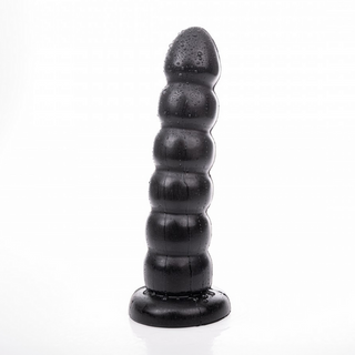 Ribbad Dildo med Kulor, Svart - 27,5 cm