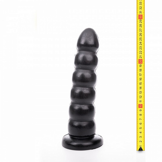 Ribbad Dildo med Kulor, Svart - 27,5 cm