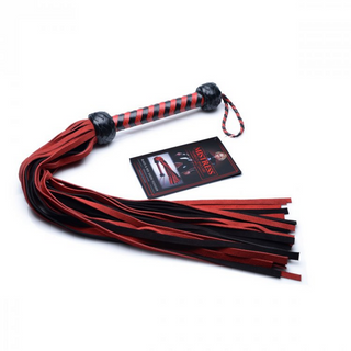 Röd & Svart Suede Piska - Elegant Smisk med Handtag