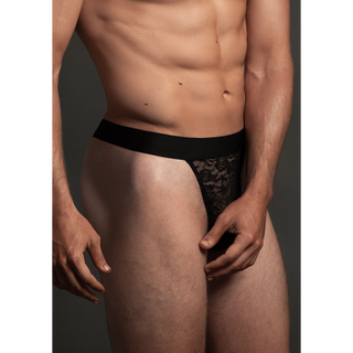 Svart Spets Stringtrosa L/XL - Sexig Tanga i Spets