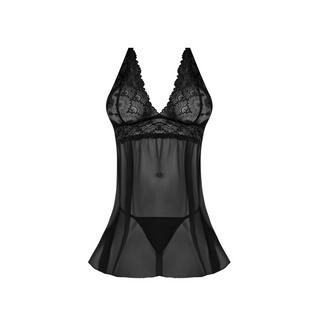 Babydoll Set Svart, Öppen Rygg & Stringtrosa - L/XL