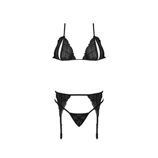 Svart BH Set med Höfthållare & G-string - L/XL