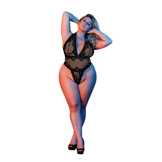 Svart Halterneck Teddy med V-ringning & G-string, 2X